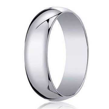 18K White Gold Designer Wedding Ring for Men, Polished Dome | 6mm