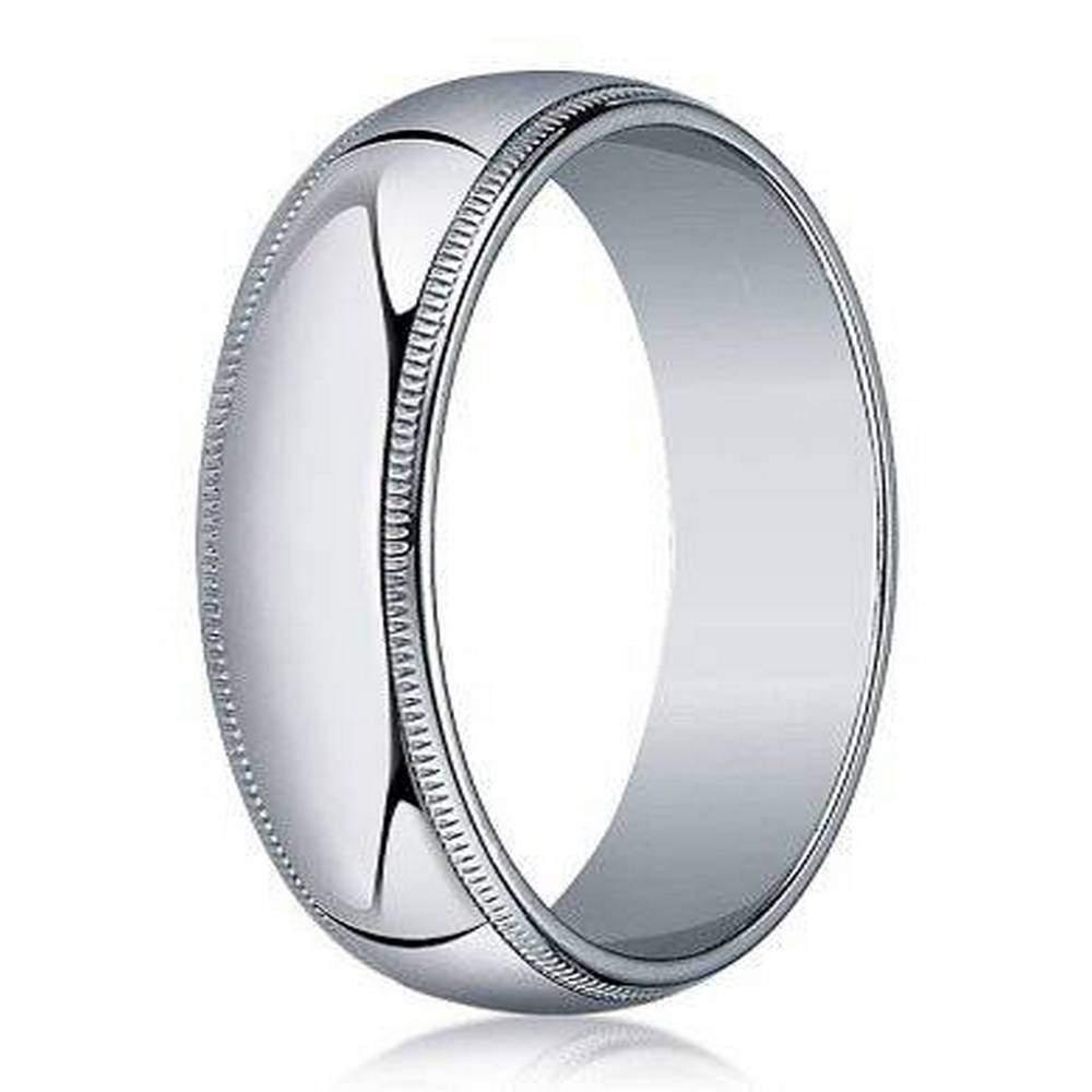 18K White Gold Designer Wedding Ring for Men, Beaded Edge | 4mm