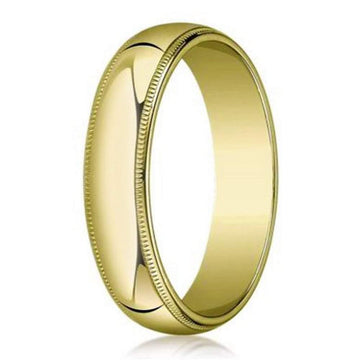 Milgrained Designer Wedding Ring for Men in 18K Yellow Gold | 5mm