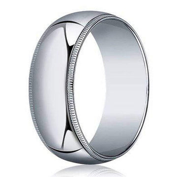 Men's 18K White Gold Designer Wedding Ring With Beaded Edge | 6mm
