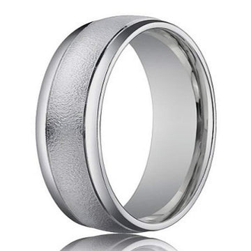 Men's Designer Wedding Ring in 18K White Gold, Sand Blasted | 4mm