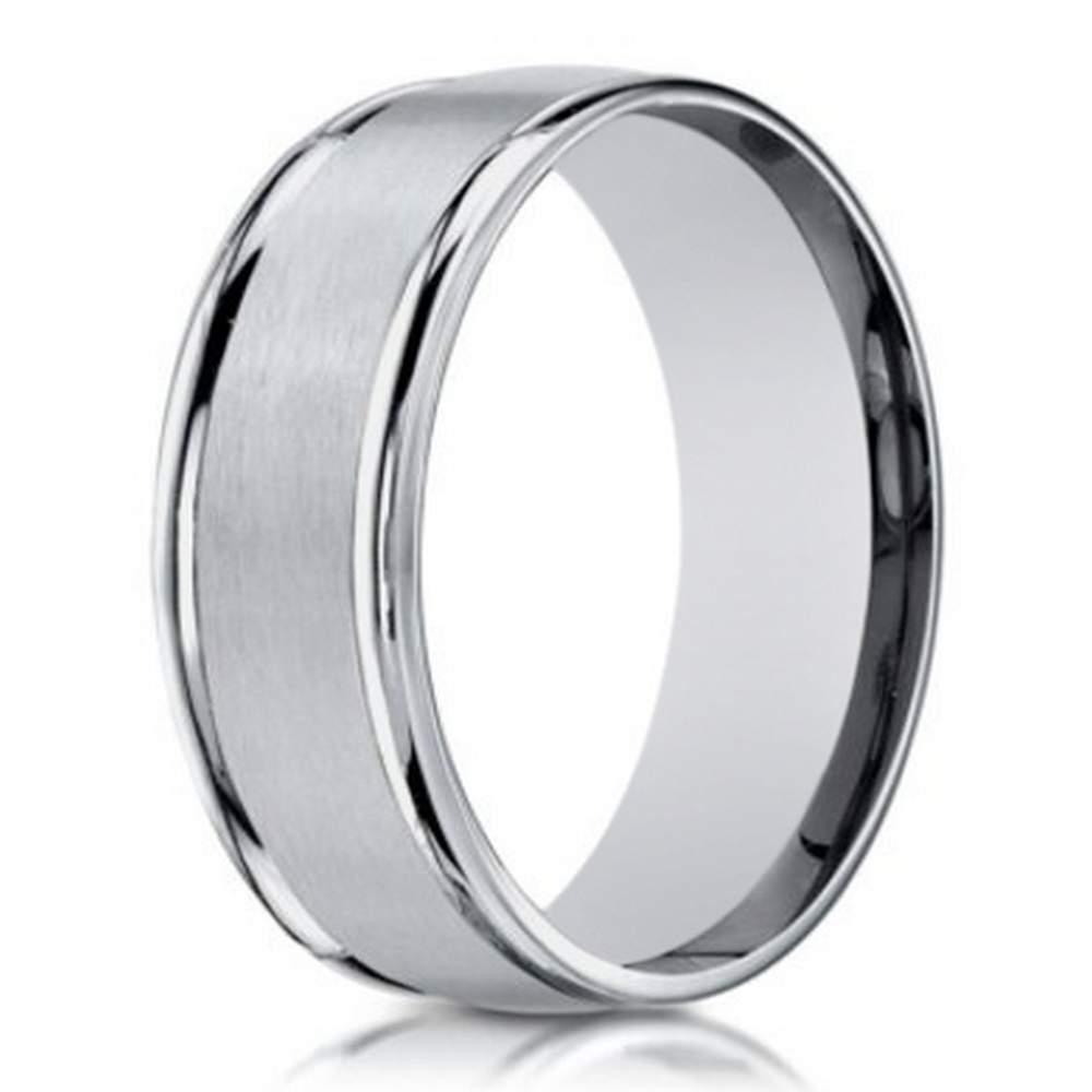 18K White Gold Wedding Band for Men With Double Ridge Edges | 6mm