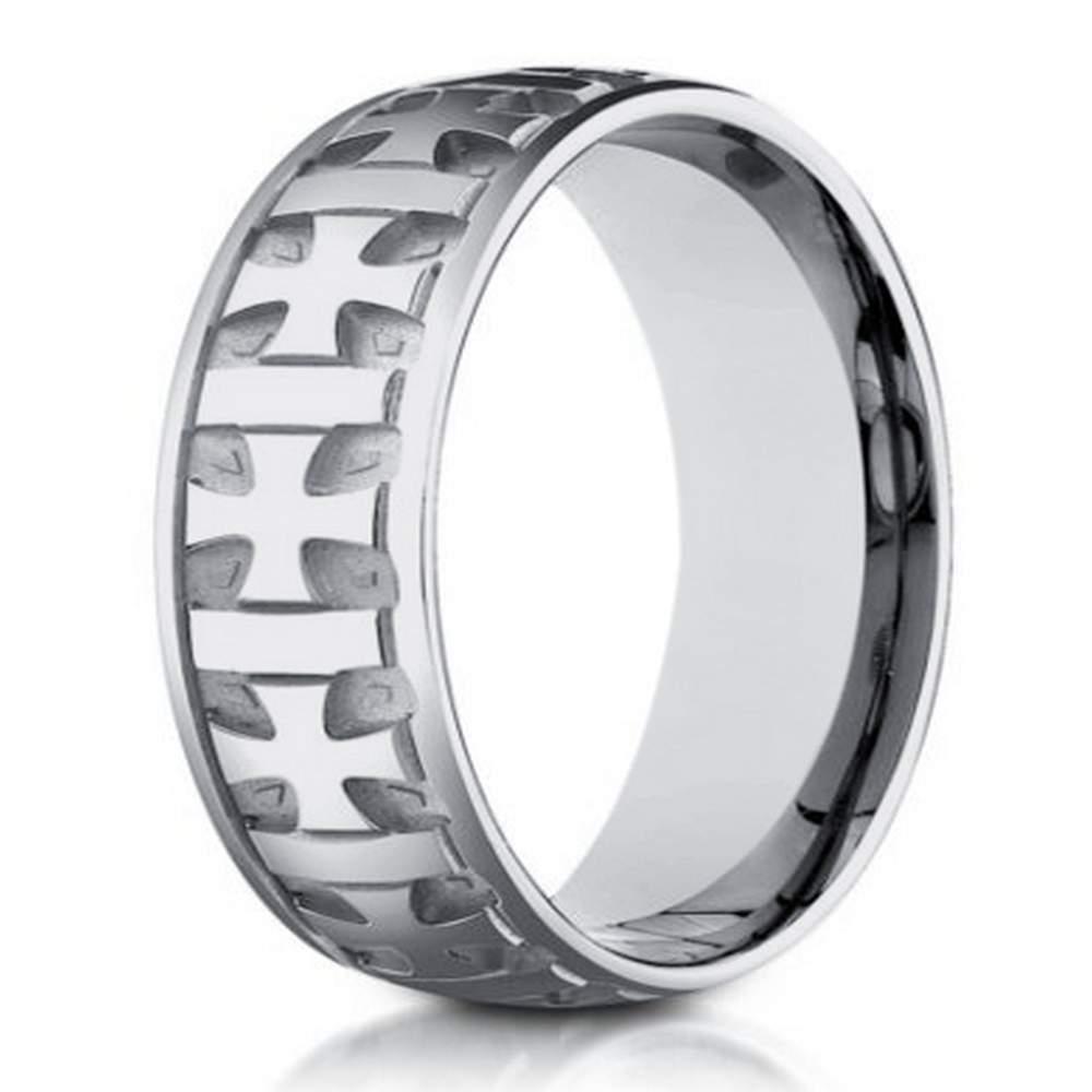 Designer Men's Ring in 18K White Gold with Gaelic Crosses | 6mm