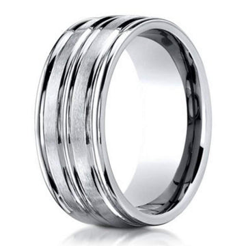 Comfort Fit 18K White Gold Wedding Band with Satin & Polished Finish – 8 mm