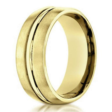 Men's Designer 18K Yellow Gold Wedding Band, Polished Center | 4mm