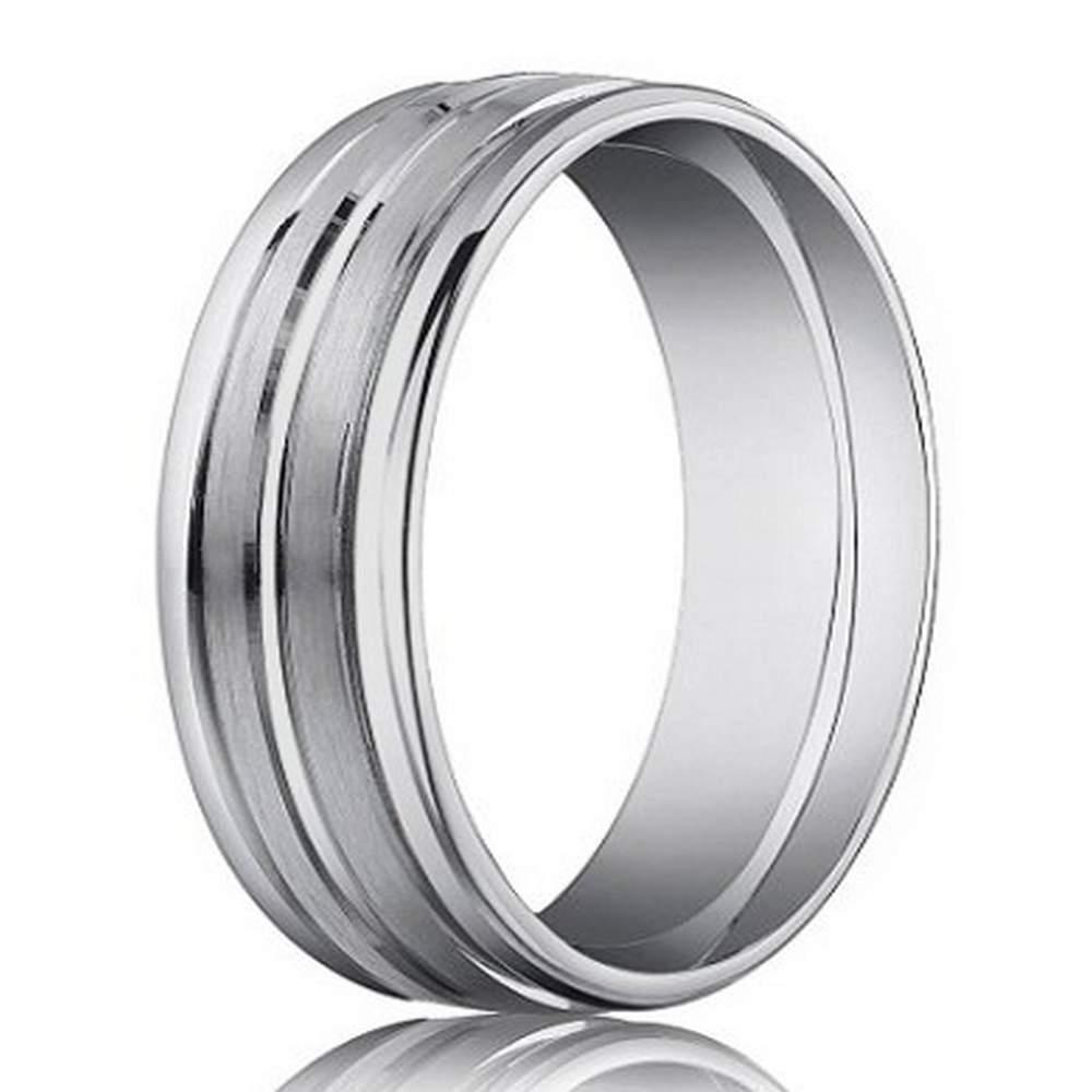 Designer Men's 18K White Gold Wedding Band, Mixed Finishes | 4mm