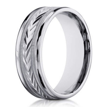 6mm Carved Comfort-fit 10K White Gold Polished Finish Wedding Band