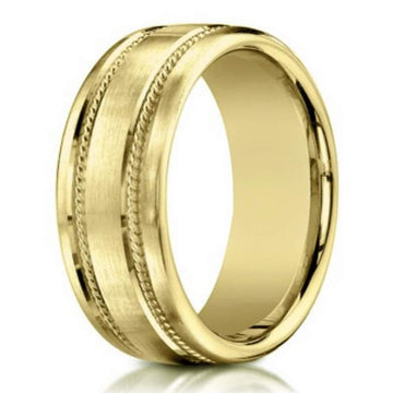 Men's 18K Yellow Gold Designer Wedding Band, Rope Details | 7.5mm