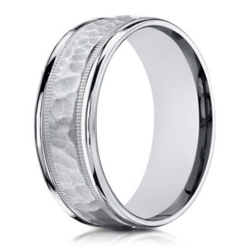 Hammered Center 18K White Gold Designer Ring for Men | 6mm