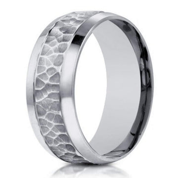 Men's 14K White Gold Band, Hammered- 7.5mm width