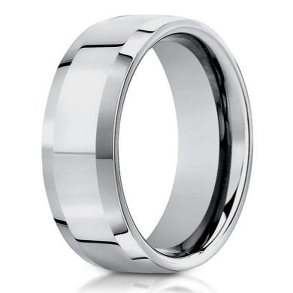 14K White Gold Designer Men's Wedding Band, Polished Edges, 4mm