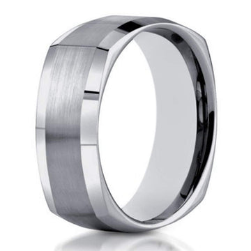 7mm Designer 14k White Gold Ring for Men with Squared Profile