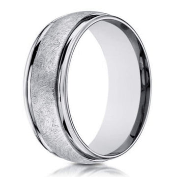 6mm 14k White Gold Wedding Band for Men with Wired Finish