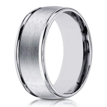 8mm Satin Finish 14k White Gold Designer Wedding Ring for Men