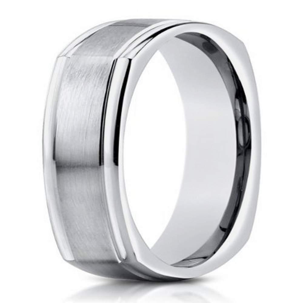 7mm Designer Men's 14k Satin Finish White Gold Square Ring