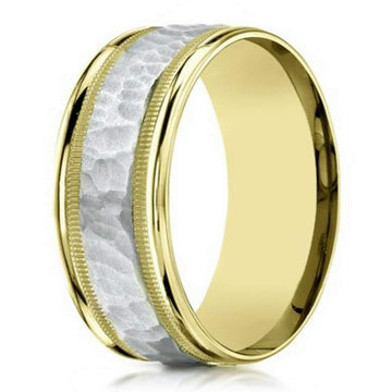 Two-Tone Men's Ring in 14K Y&W Gold with Hammered Accent -6mm