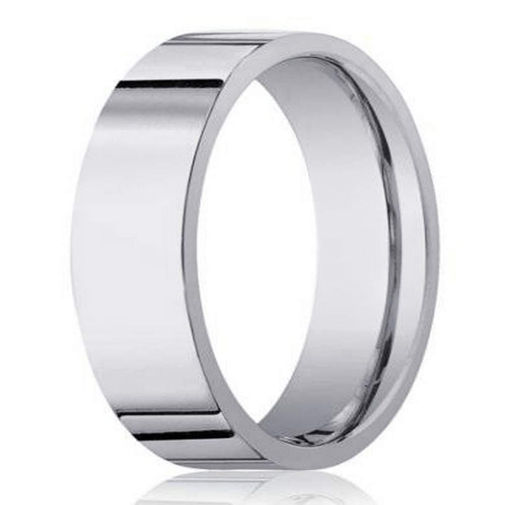 Men's Designer 18K White Gold Wedding Band with Flat Profile-6MM