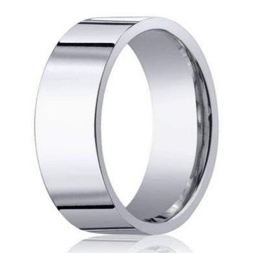 8mm Designer Men's Wedding Ring in 14k White Gold with Flat Profile