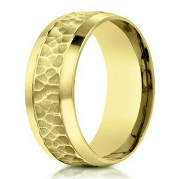 Men's 14K Gold Wedding Band, Hammered- 7.5mm width