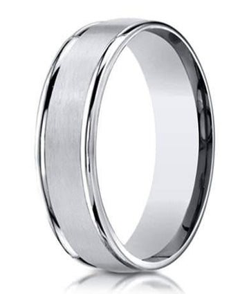 Designer Men's Wedding Ring in Cobalt Chrome, Grooved Edges, 6mm