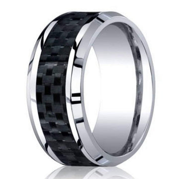 8mm Men's Designer Cobalt Chrome Wedding Ring - Carbon Fiber Inlay