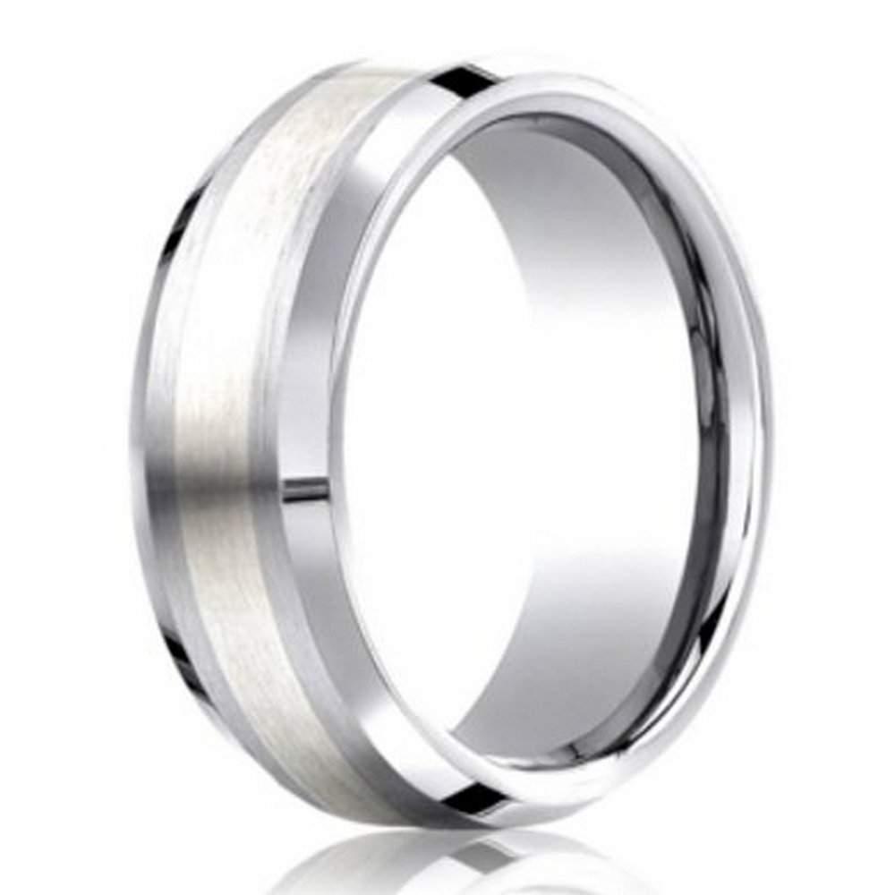 7mm Designer Cobalt Chrome Men's Wedding Ring With Silver Inlay