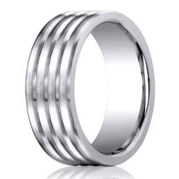 Designer Men's Cobalt Chrome Wedding Ring, Rolled Design, 7mm