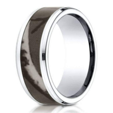 Benchmark Men's Camo Cobalt Chrome Ring, Step Down Edges- 8mm