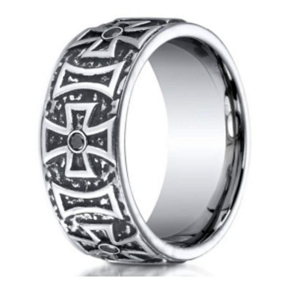 Men's Cobalt Cross Ring with 6 Black Diamonds from  | 9mm