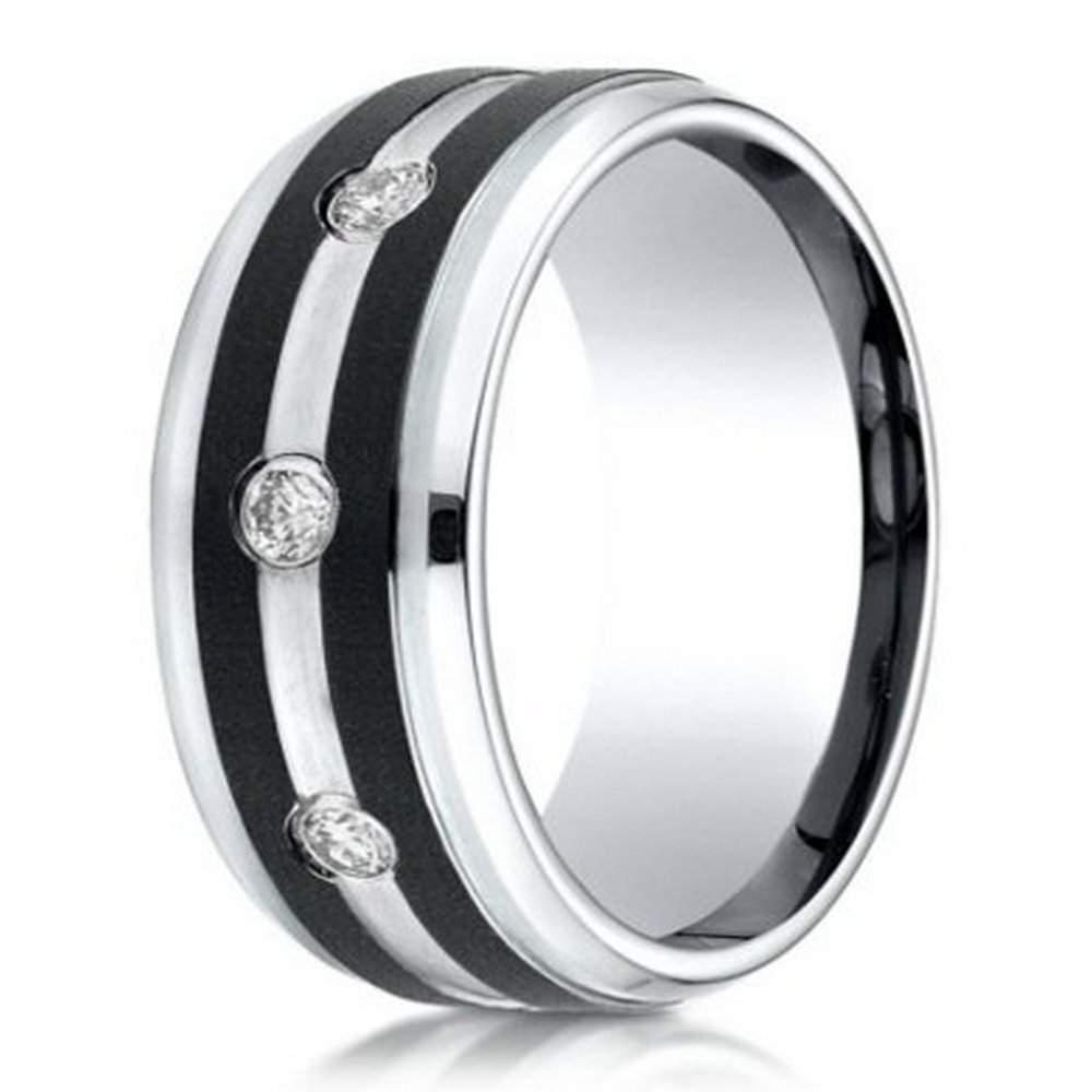 9mm Men's Designer Two Tone Cobalt Chrome Ring with Diamonds