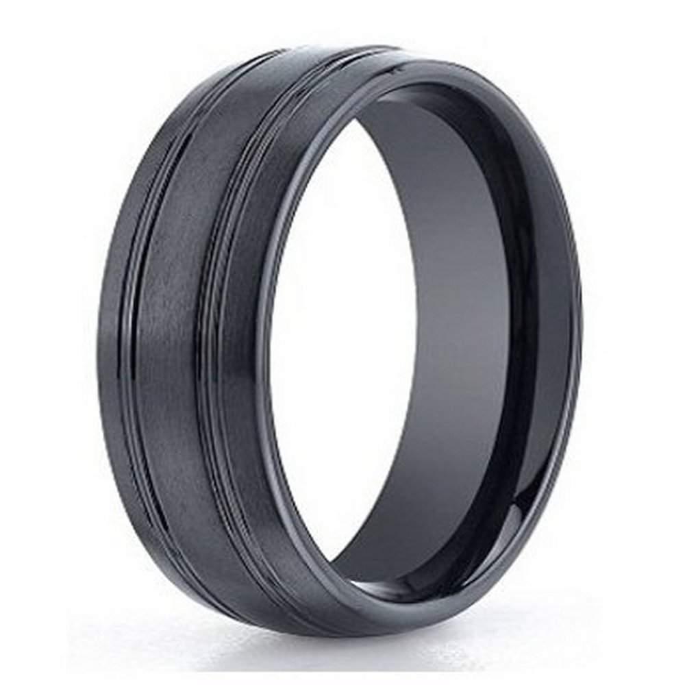 Designer Seranite Men's Wedding Ring, Black Ceramic Band, 7mm