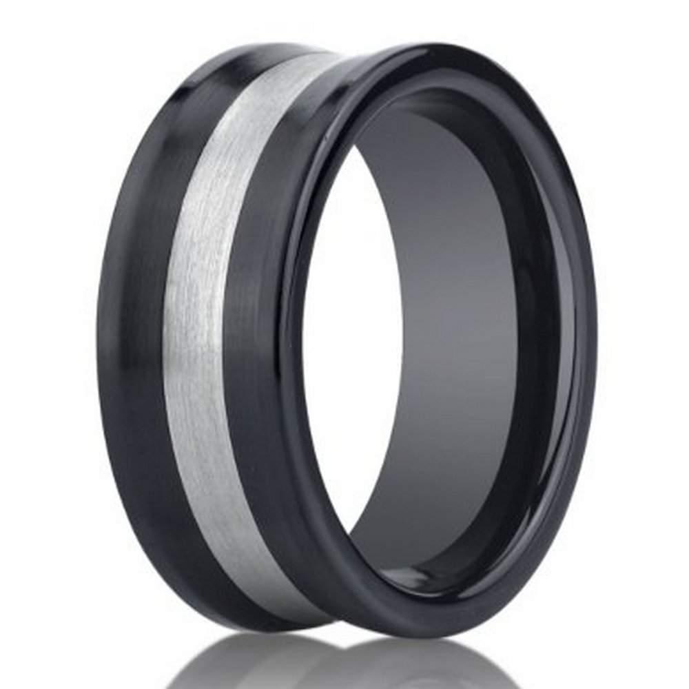 Men's Concave Seranite Ring with Silver Stripe Center | 8mm