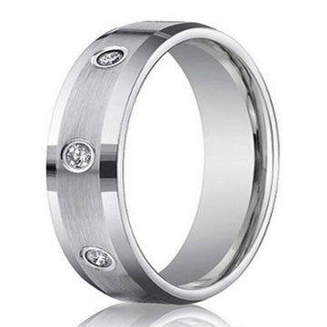 Men's 6mm 14K White Gold Diamond Wedding Ring 8 Round Cut Diamonds