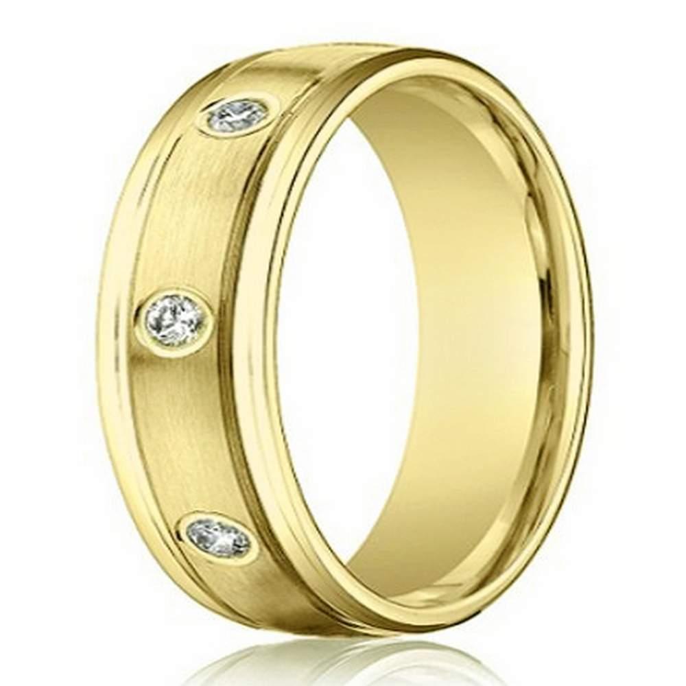 Mens 4mm 14k Yellow Gold Wedding Ring with 8 Round Diamonds
