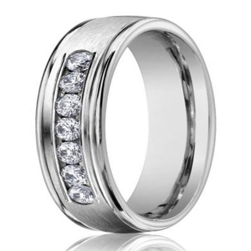 Men's 14K White Gold Wedding Ring with 7 Diamonds | 6mm