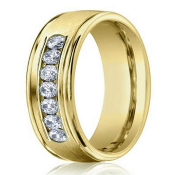 6mm Mens Diamond Wedding Ring in 14k Yellow Gold