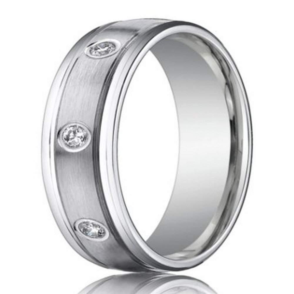 14K White Gold Wedding Ring with 8 Diamonds for Men | 6mm
