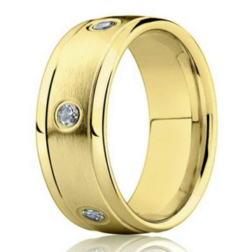 6mm 14k Yellow Gold Mens Wedding Band with Bezel Set Diamonds