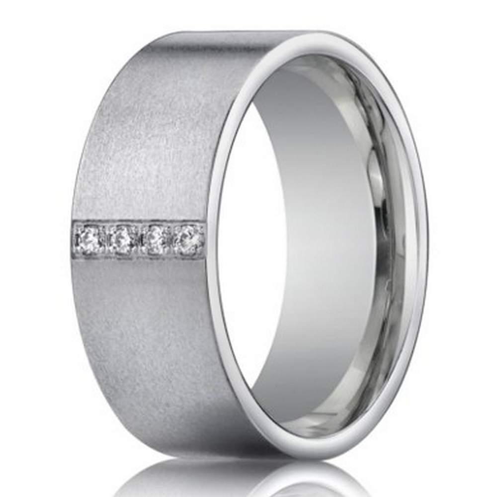 14K White Gold Wedding Ring with 4 Diamonds for Men | 8mm width