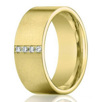 8mm 14k Yellow Gold Mens Pave  Diamond Wedding Band