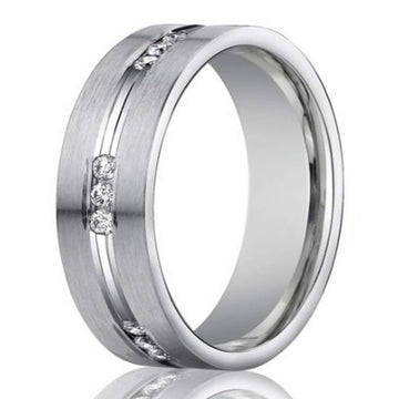 Men's White Gold Wedding Ring with 18 Diamonds | 6mm