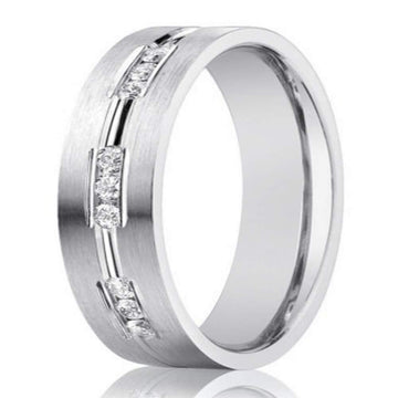 Designer 14K White Gold Wedding Band, 9 Channel Set Diamonds | 6mm