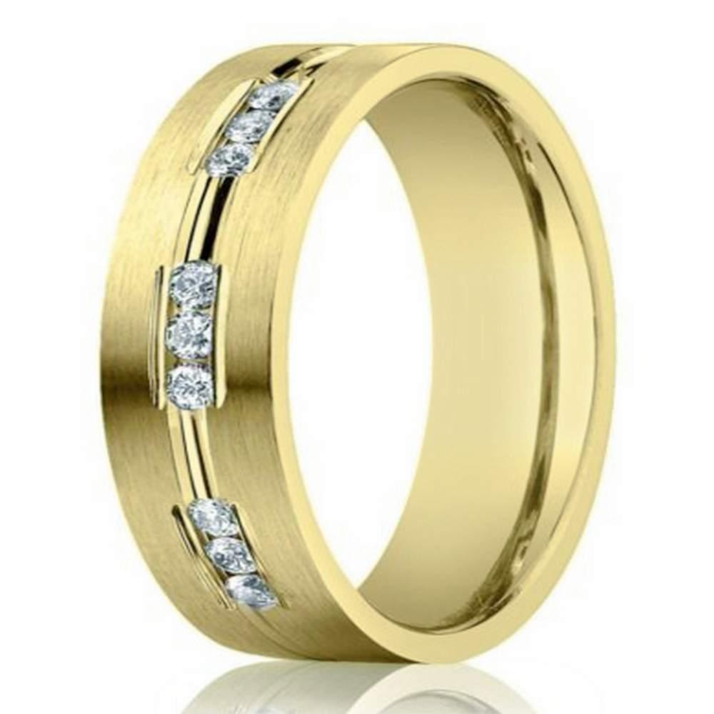 6mm Designer 14k Yellow Gold Wedding Ring for Men with Diamonds