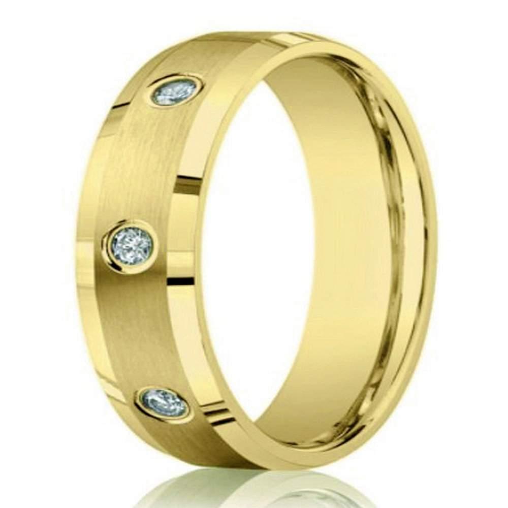 6mm Bezel Set Diamond Wedding Ring for Men in 14k Yellow Gold