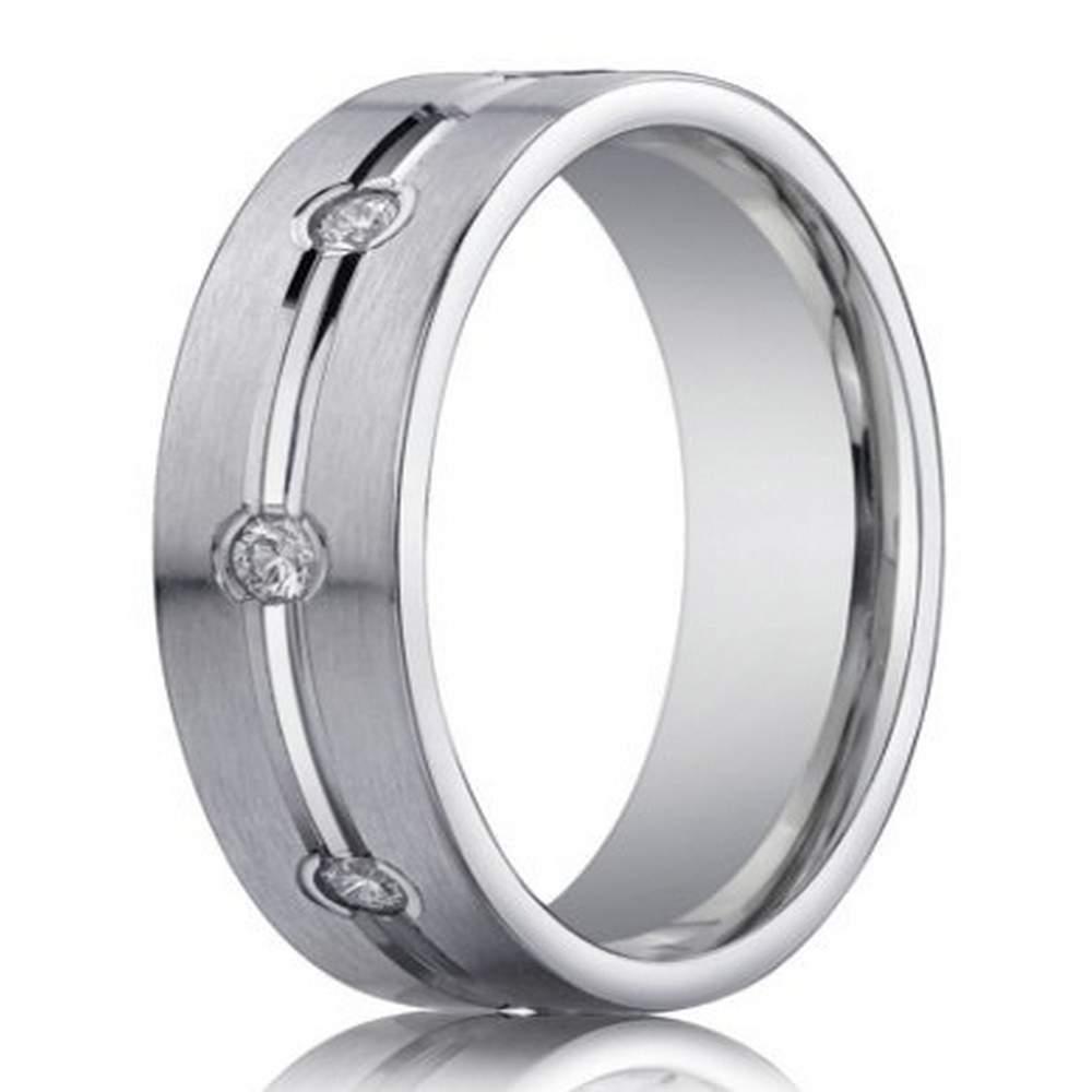 Men's White Gold Wedding Ring with 8 Diamonds | 6mm