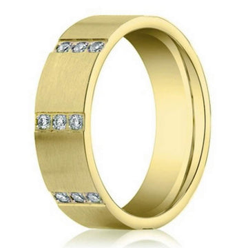 6mm Contemporary Mens 14K Yellow Gold Diamond Eternity Wedding Band