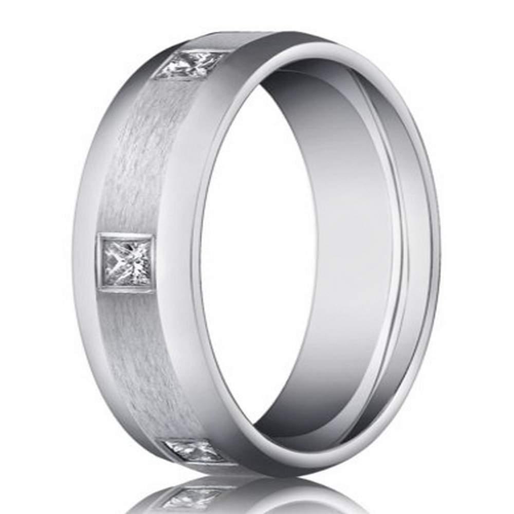 Men's White Gold Wedding Ring with 6 Diamonds | 6mm