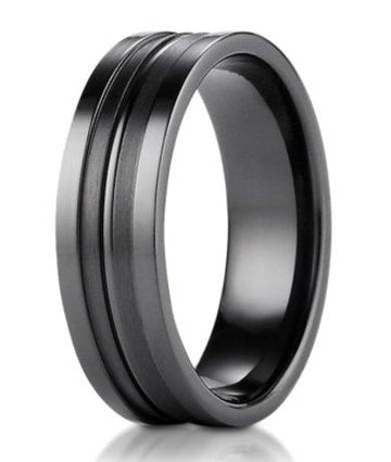 Men's Titanium Black Ridge Cut Center Wedding Ring | 8mm