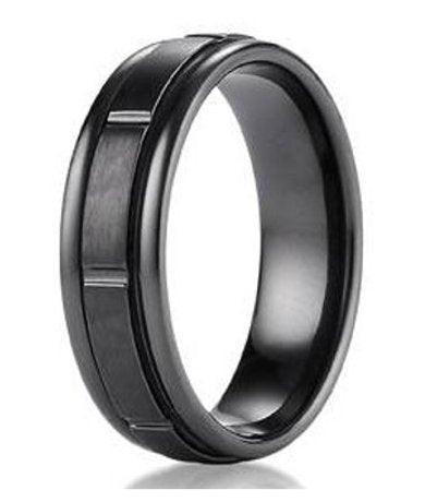 7mm Men's Benchmark Black Titanium Wedding Band With Grooved Design