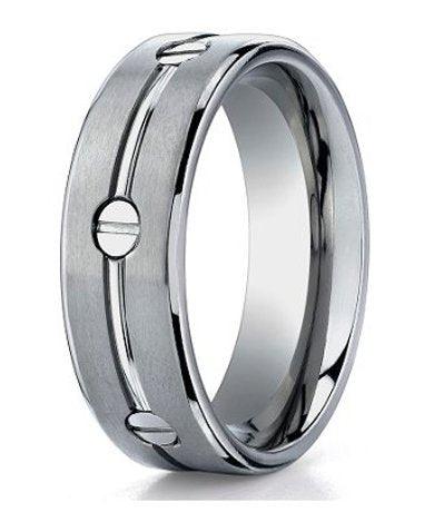 Men's Titanium Ring with Satin Finish with Round Screws | 8mm